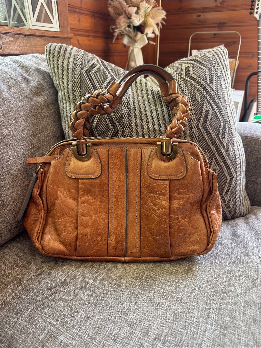 Chloe Brown Braided-Handle Leather Shoulder Bag